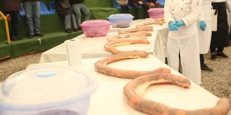 Шымкентте наурыздағы ұлттық тағамдар фестивалінде ұзындығы 30 метрлік қазы дайындалды